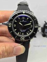 Fake Swiss Blancpain fifty fathomsWatch SS Black Dial Black Leather
